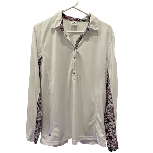 Daily Sports White Long Sleeve Floral Mesh Collard Top.SizeXL - Picture 1 of 11